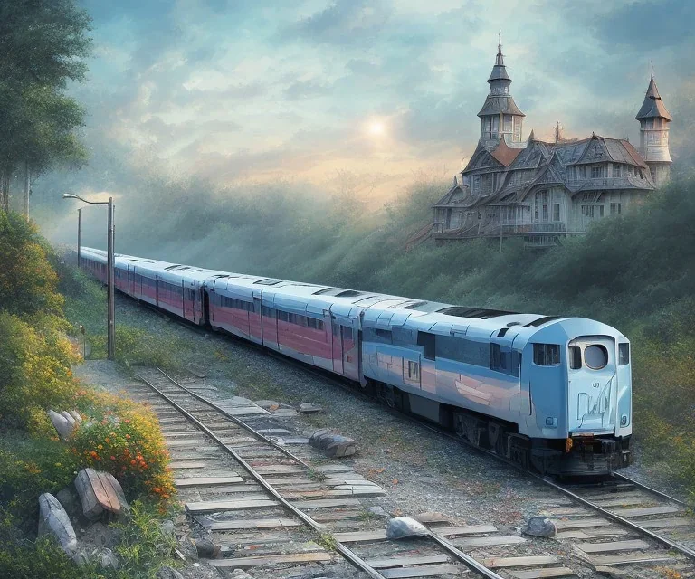 train station at beach, realistic and natural, detailed full-color , nature, HD photography, perfect composition, gloss, hyperrealism