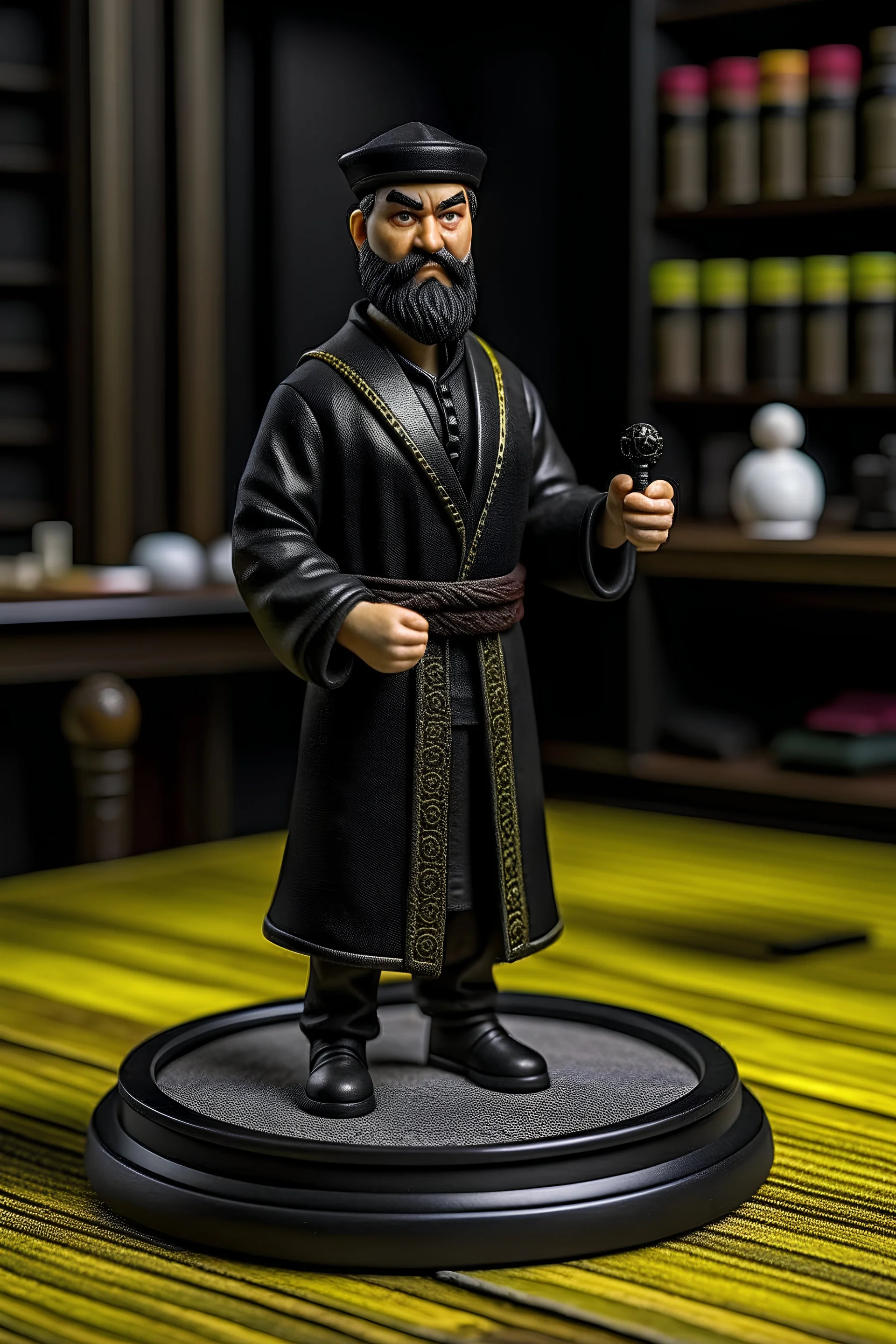 tabletop role-playing miniature of man-in-black-agency agent k wearing minoan style clothes. concept art hyperrealism