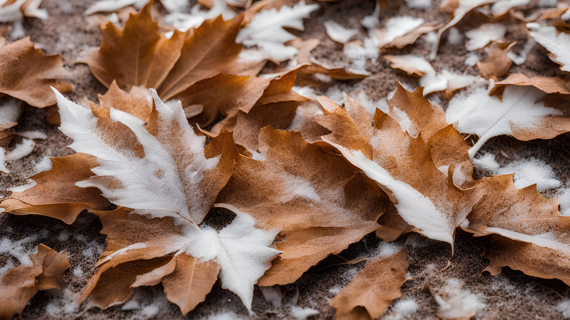 fallen dry Frozen Chestnut leaves