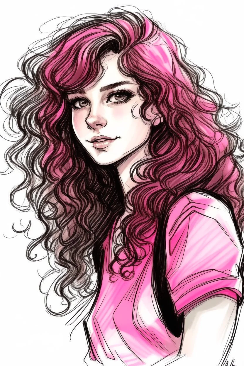 Drawing sketches Pretty woman Lisa Black pink With curly hair