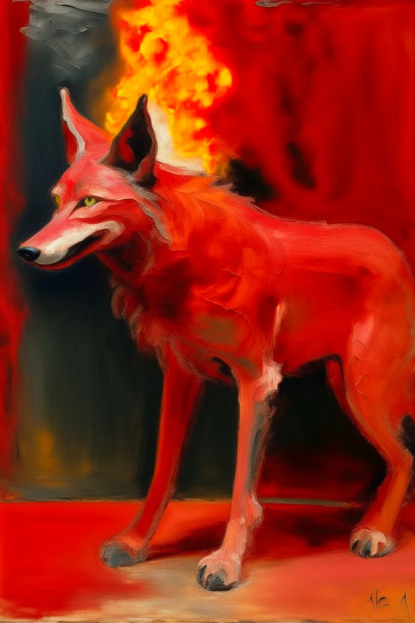 A light red fire elemental wolf painted by Mark Rothko