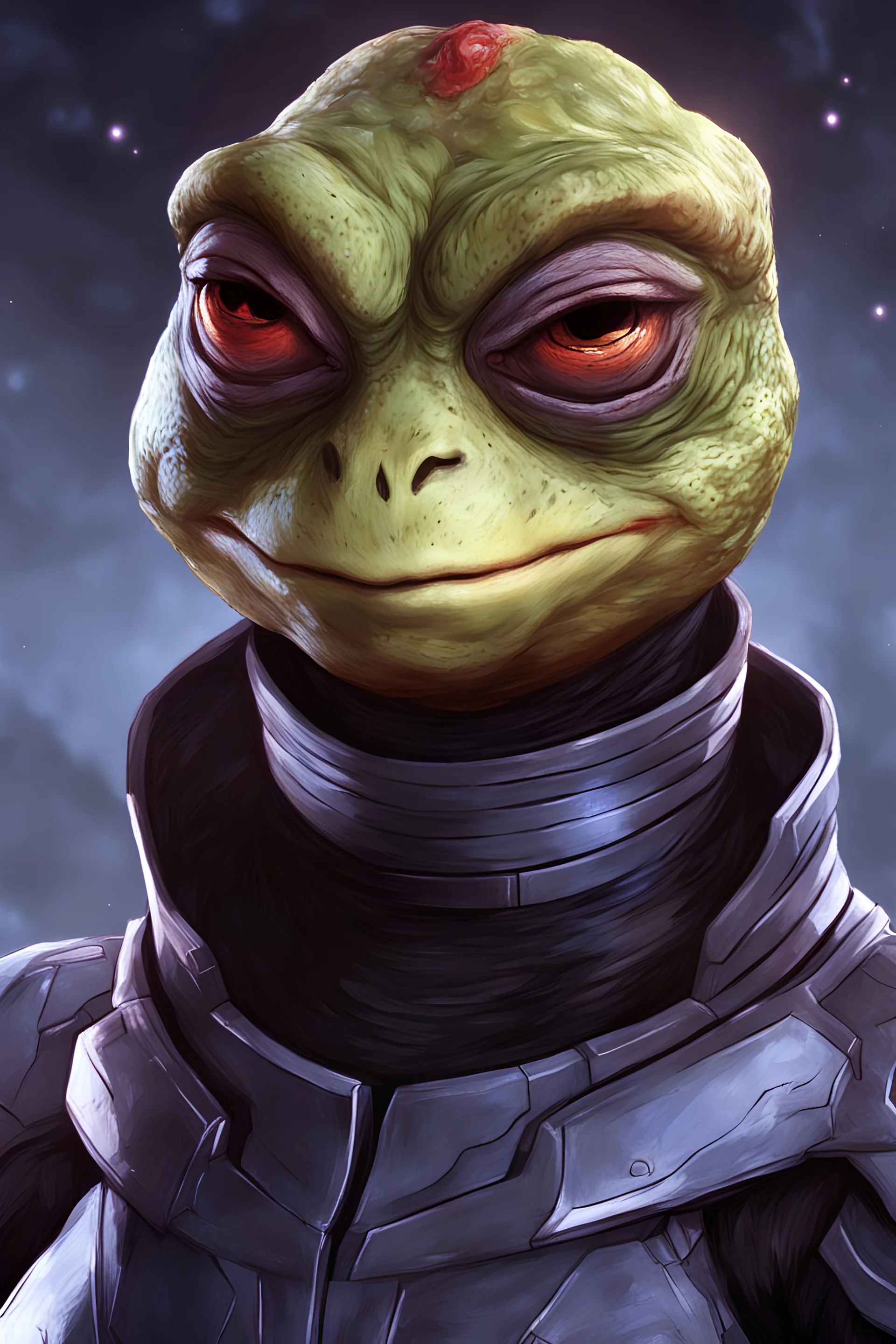 garus from mass effect with a pepe the frog face