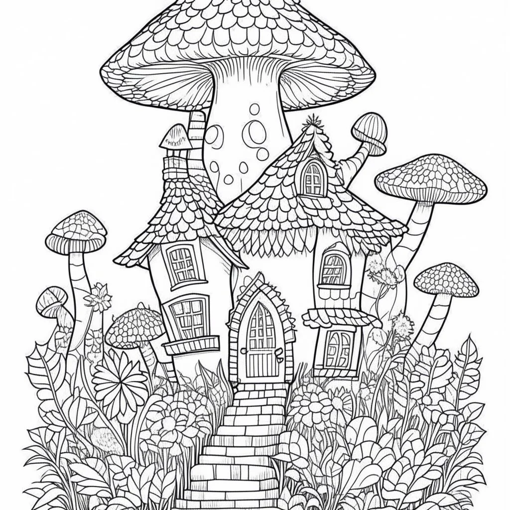 A fairy house Meadow Mirage, coloring page, exact shape, real image, minimal lines, white back ground color, real style, realistic, minimalistic, minimal black line art, line art, crisp line art, unique coloring sheet, outlined, outline, crisp, crisp line edges, illustration, thin lines, crisp clear lines, line art, clean line art, unique, 8k, no colors, no dark color, no black color, avoid thick black, minimalistic line edges, white back ground,