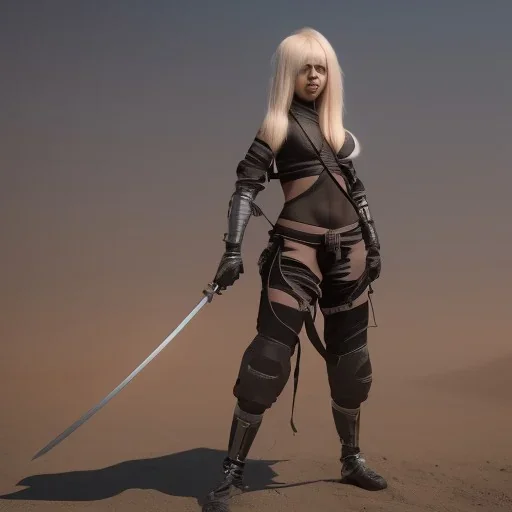 blonde girl in ninja outfit holding katana, unreal engine 5, octane render,cinema4d, dynamic lighting, 8k, redshift render, highly, hyperrealism ultra detailed, hyper realistic.