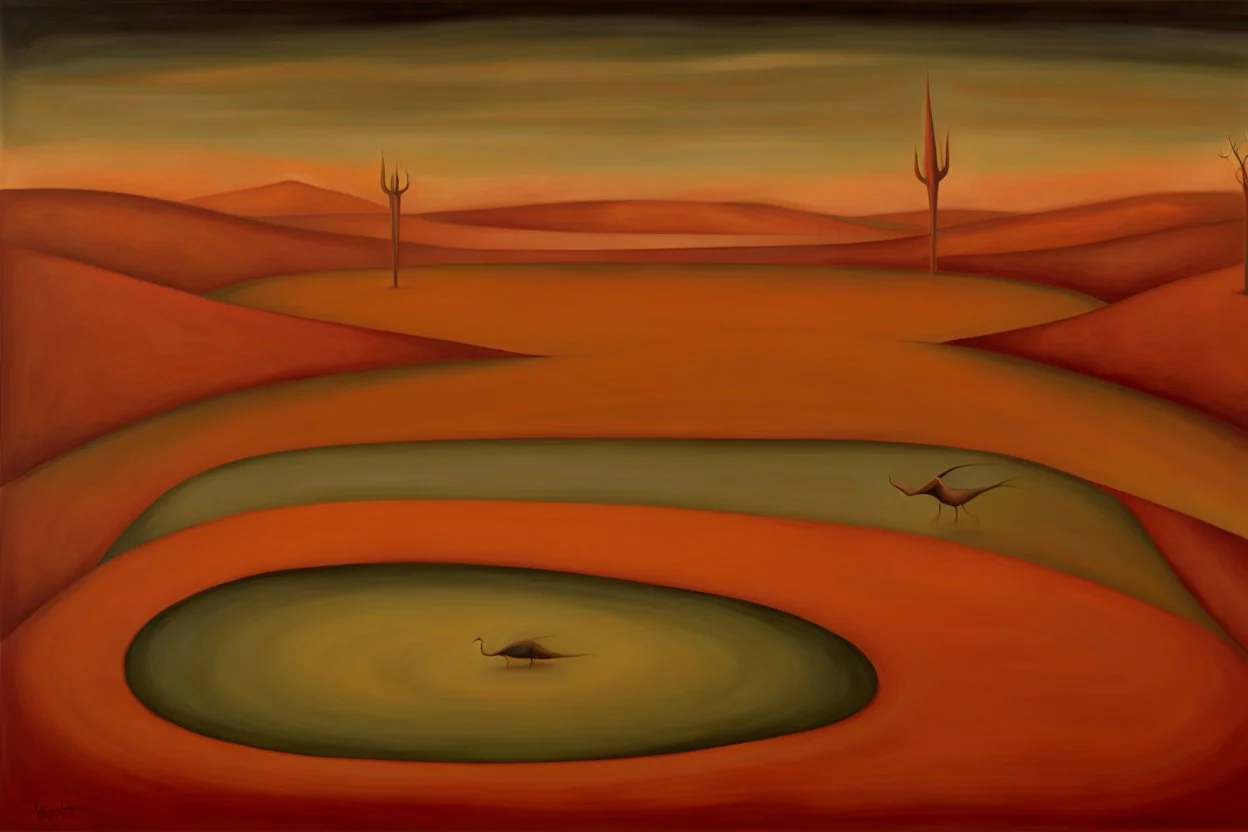 A surreal landscape by artist " Mark Rothko", by artist "Leonora Carrington"