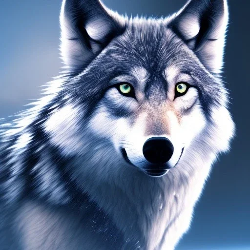 Wolf, blue, hyperrealism, masterpiece, expert, 8K, sharp focus, cinematic lighting, water, fire, blue, octane render