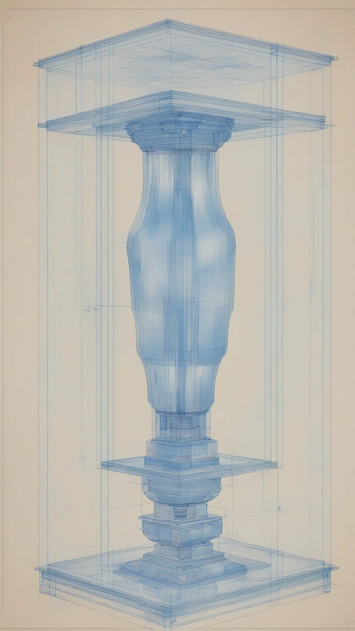 a blueprint of a square pillar with a bulb in the foot, and mirrors reflecting light up into a square crystall head