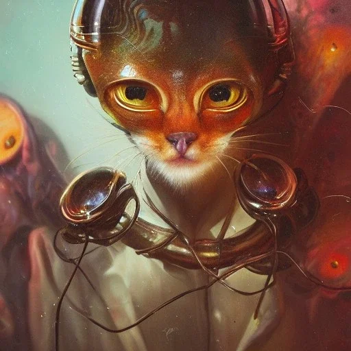 alien cat , rich deep colors masterpiece, sMartin Wittfooth, Luigi Spano, Mandy Jurgens, Matrix, Close-up, Portrait, Photorealism, crumbles into pieces, Melancholie, Lumen Reflections, Photojournalism, , rich details, ultra-HD