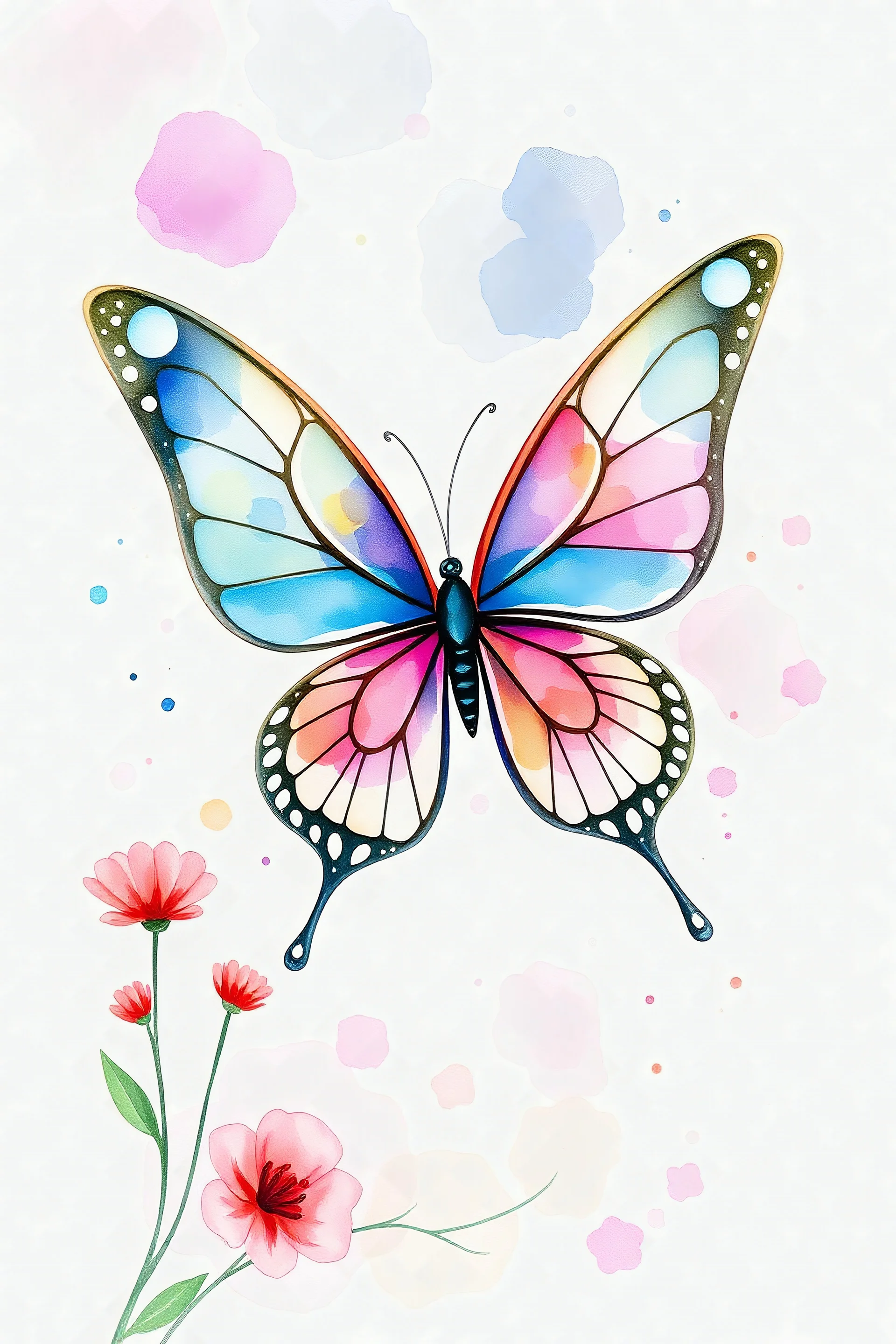 Farfalle fiori fatine acquarello