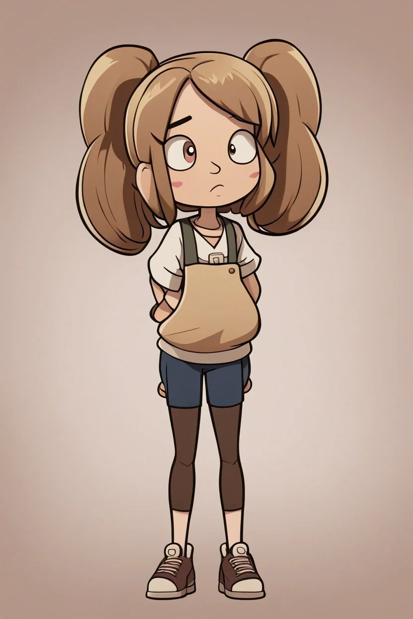 персонаж из вселенной Гравити Фолз, Персонаж женского пола, полного телосложения и низкого роста. Цвет кожи персонажа — капучино. Волосы персонажа светлые с холодным подтоном, собраны в два длинных хвоста. По текстуре волосы персонажа прямые. У персонажа есть длинная челка. Глаза у него/нее янтарные. Персонаж носит одежду в стиле "колониальный". Слово для вдохновения образа персонажа (тут вообще все) — зелень.