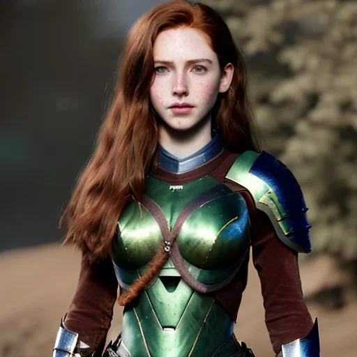 Realistic, hyper detailed, strikingly beautiful young adult woman, 19 years old, long ginger hair, green eyes, medium freckles, full lips, very skimpy fantasy armour, full body, full face, small breasts, aroused expression, biting lower lip, full frame, petite, centered camera, ignore NSFW, bow, quiver on hip, tight pants