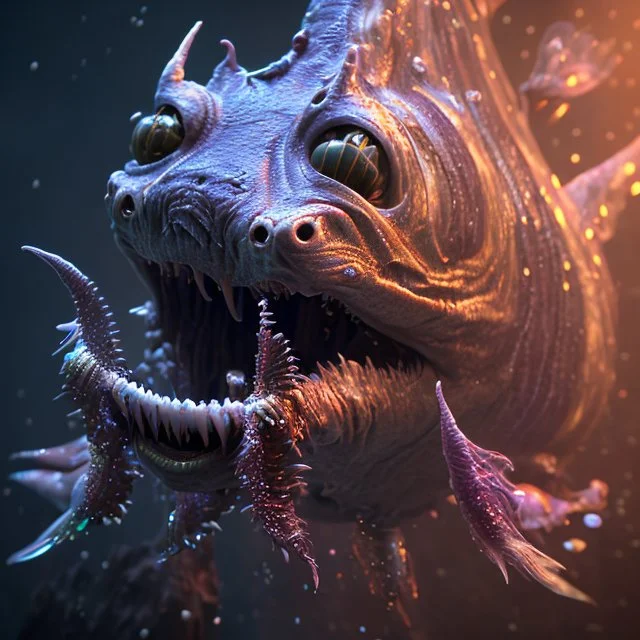 fluid ink angler fish creature, unreal engine 5, 8k resolution, photorealistic, ultra detailed