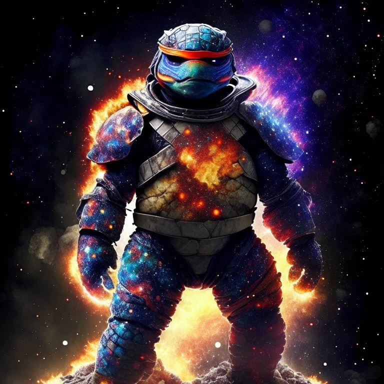 A battle suit made of lava and stars and galaxies for Leonardo from Teenage Mutant Ninja Turtles