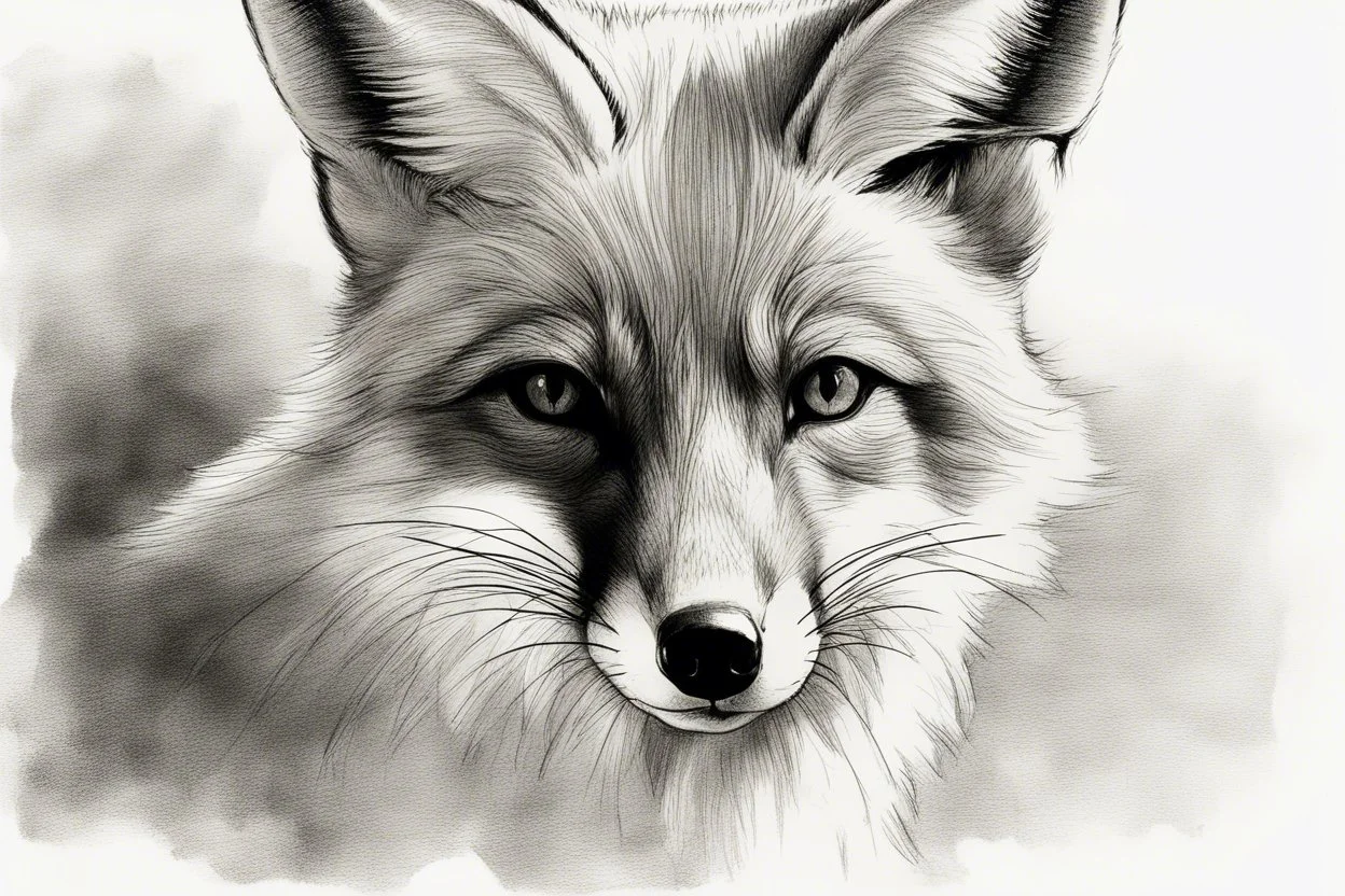 outline sketch in rough charcoal, portrait of a fox