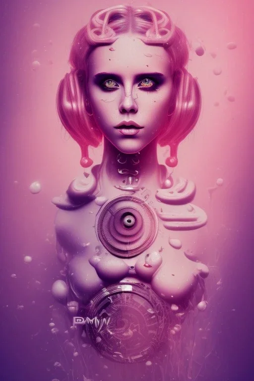 Danish singer MØ face,Abstract steampunk, pink tones,