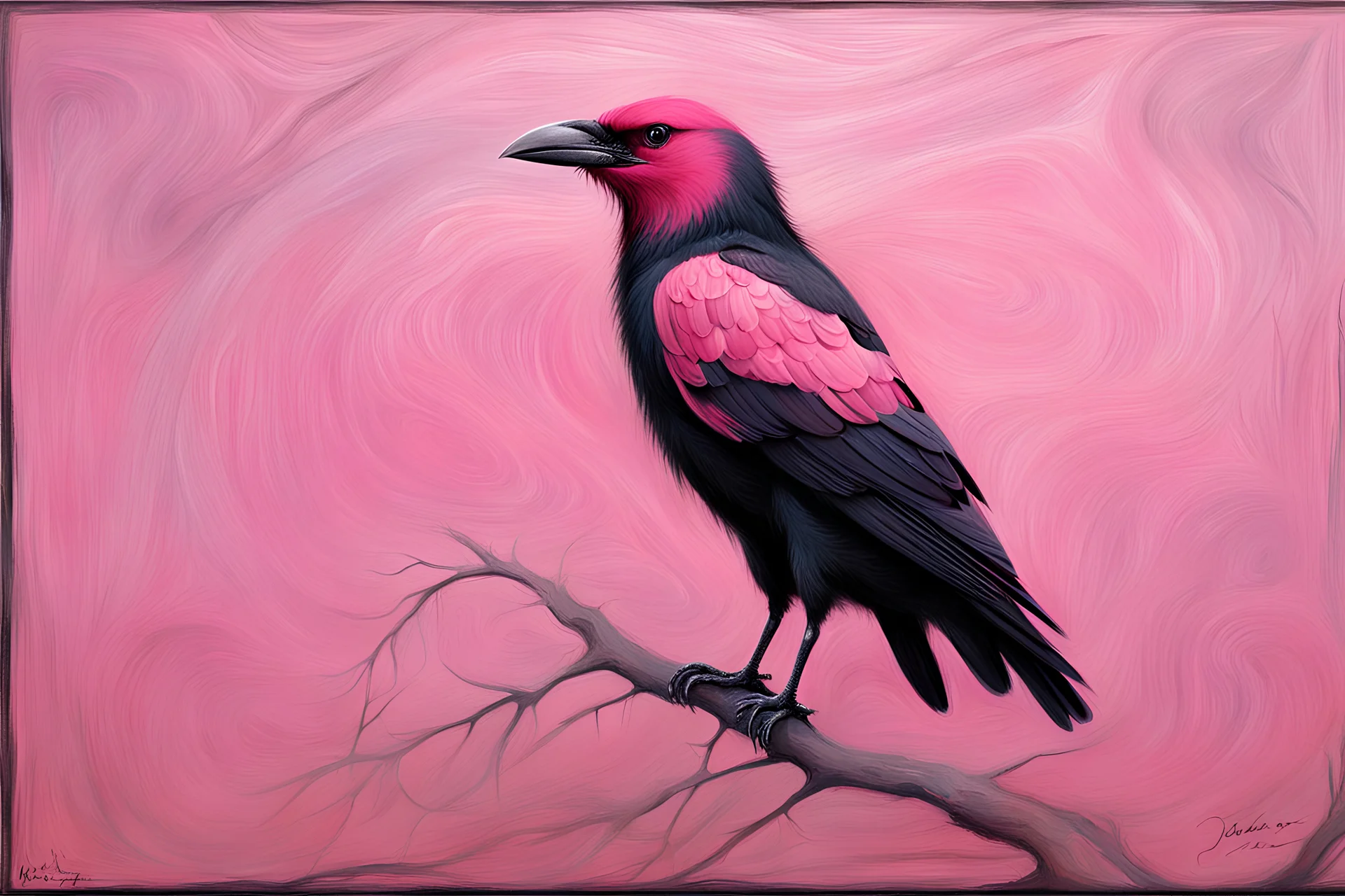 Pink Crow .19th painting