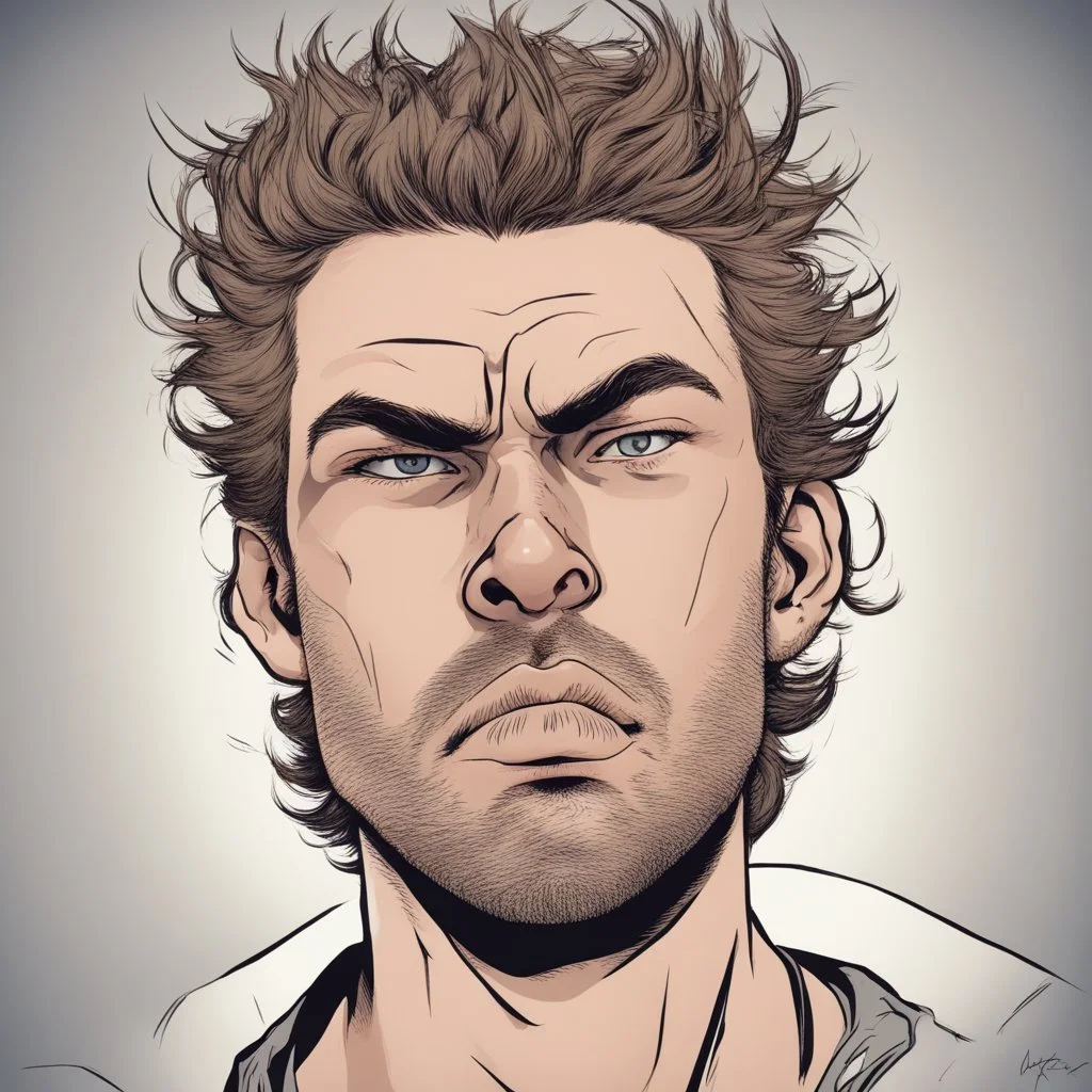 young man with bushy hair and stubble making an extremely irritated, disgusted and appalled face