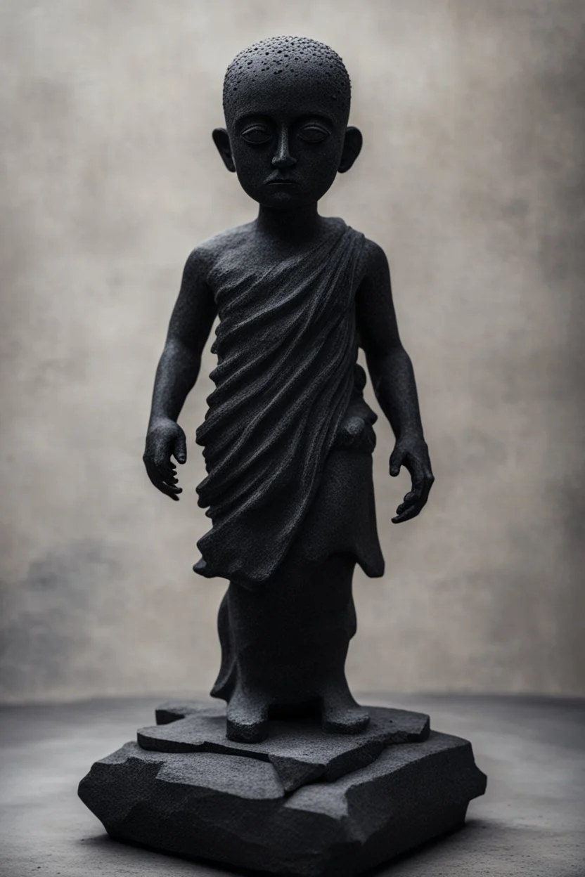 an ominous small statue made of black stone