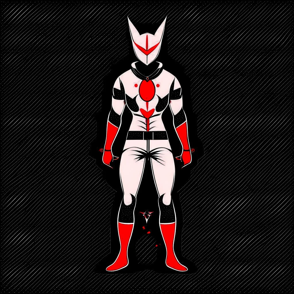 Catman art illustration black background red and white color full body