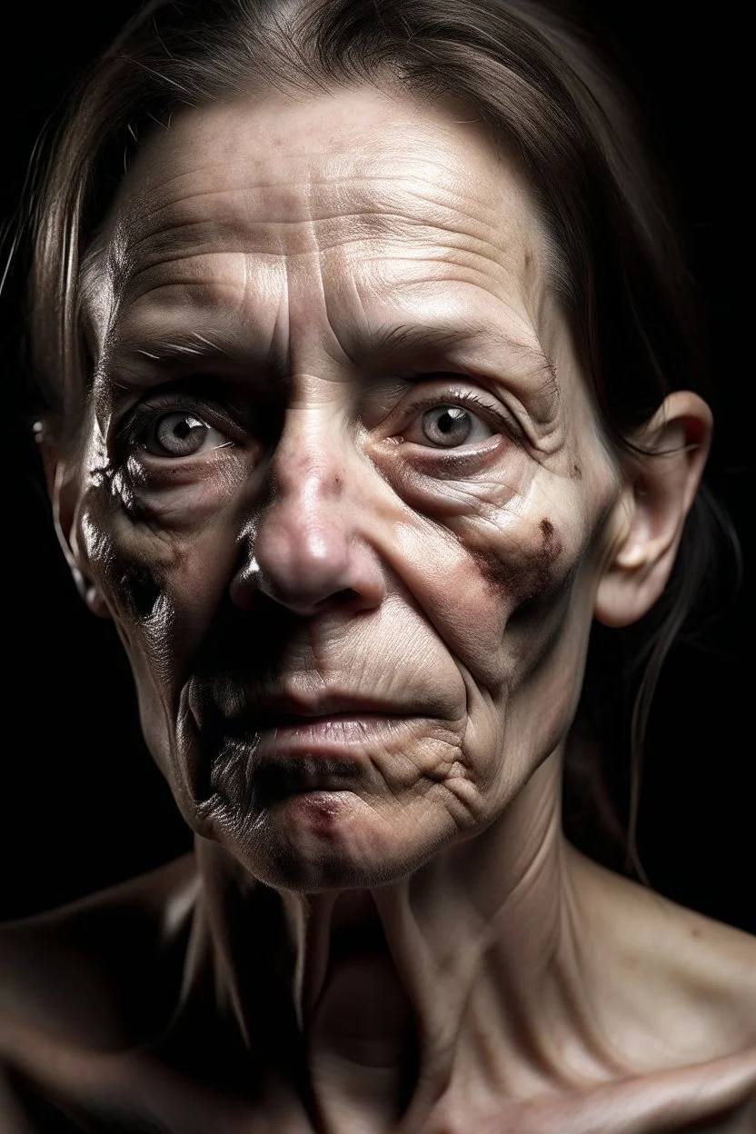 a picture of a female face, skewed eyes, skin blemishes, squint, stiff face, stretched nape, ugly, unbalanced body, unnatural, unnatural body, age spot, asymmetric, asymmetric ears, bad anatomy, bad face, bad proportions, broken hand, broken leg, broken wrist, collapsed eyeshadow, corpse, cripple cross-eyed, disfigured, , disproportionate, eerie, elongated throat, extended cervical region, extra limb, fat, flawed structure, gruesome, imperfect eyes, incorrect physiology, macabreFujifil