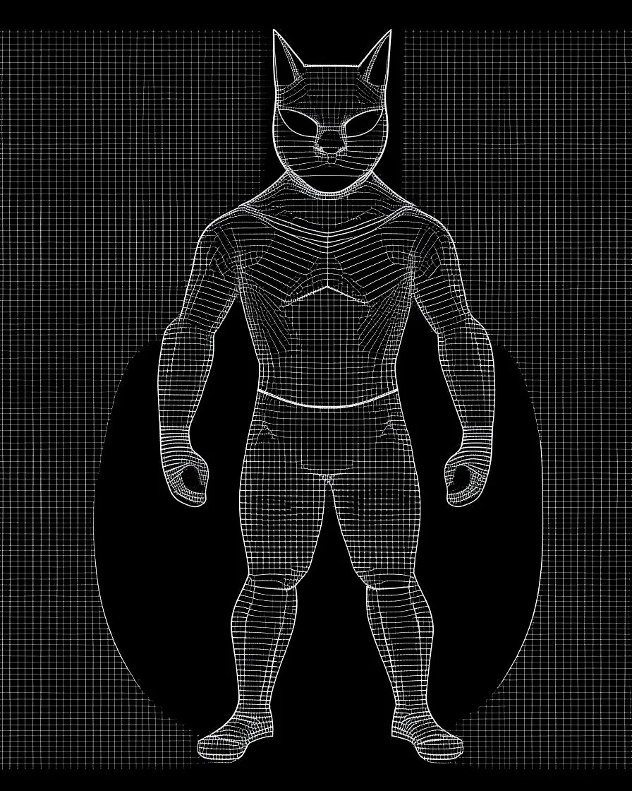 Catman, аrte lineal, fondo negro, cuerpo completo