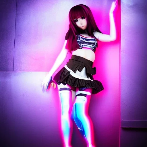 anime girl full body, cute, beautiful, neon eyes, metal skin, model photography, 8k