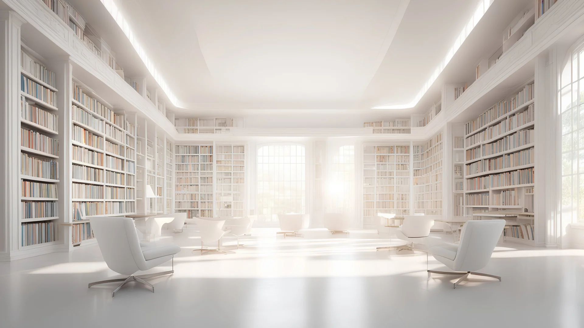 New white library interior with sunlight. Decor and desing concept. 3D Rendering