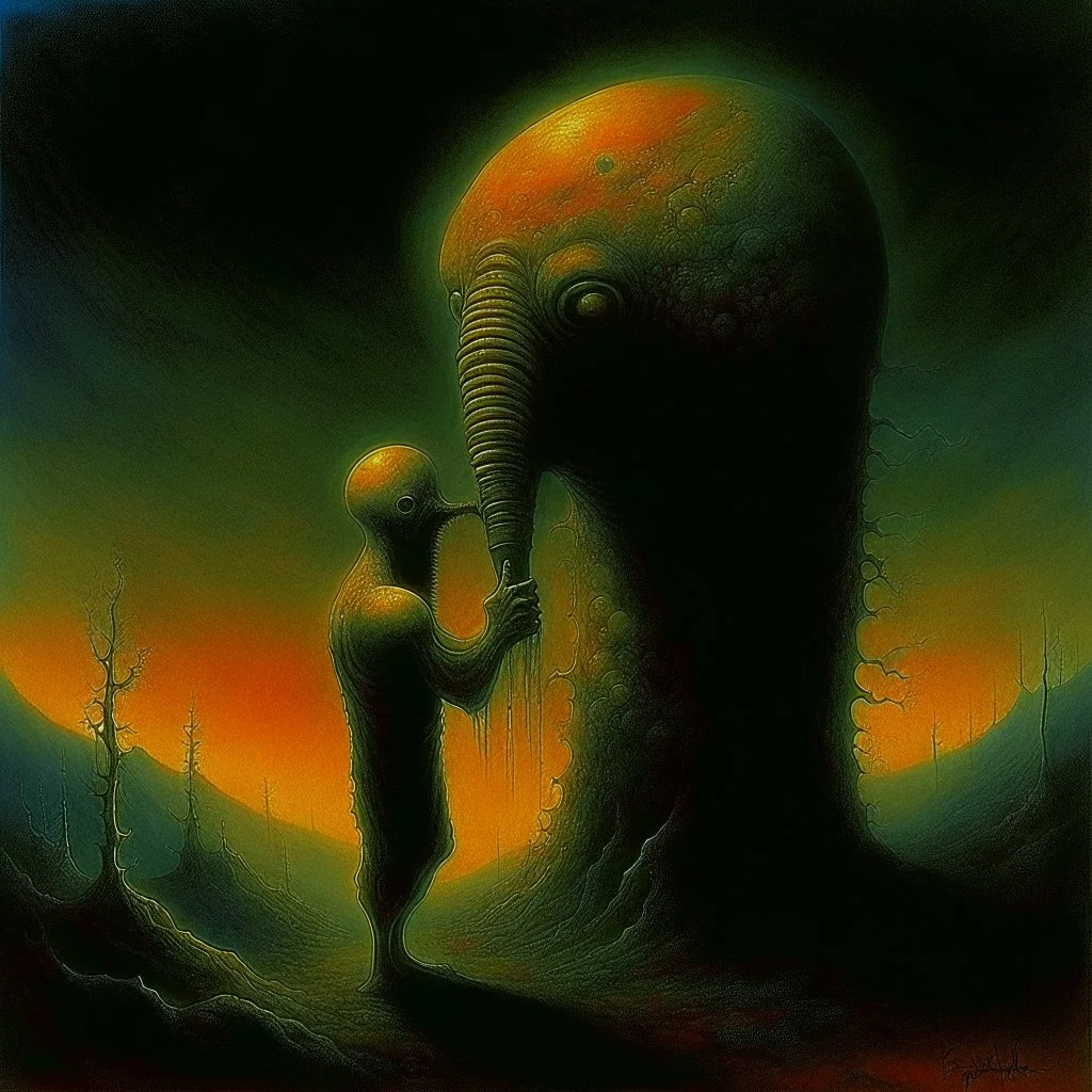 the trumpeter by Zdzislaw Beksinski, surreal horror