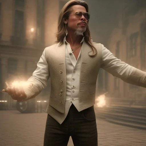 Full body, 3d render, Brad pitt 1800's men style, 1800's hair style, 1800's men clothes style, hyper realistic, octane render, unreal engine 5, 8k, palace background, uhd