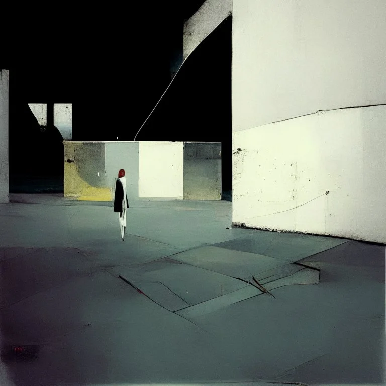 Minimal contemporary abstract oil paintings of a desolate 1960s carpark with road markings and concrete fragments. style of Justin Mortimer and Francis Bacon.