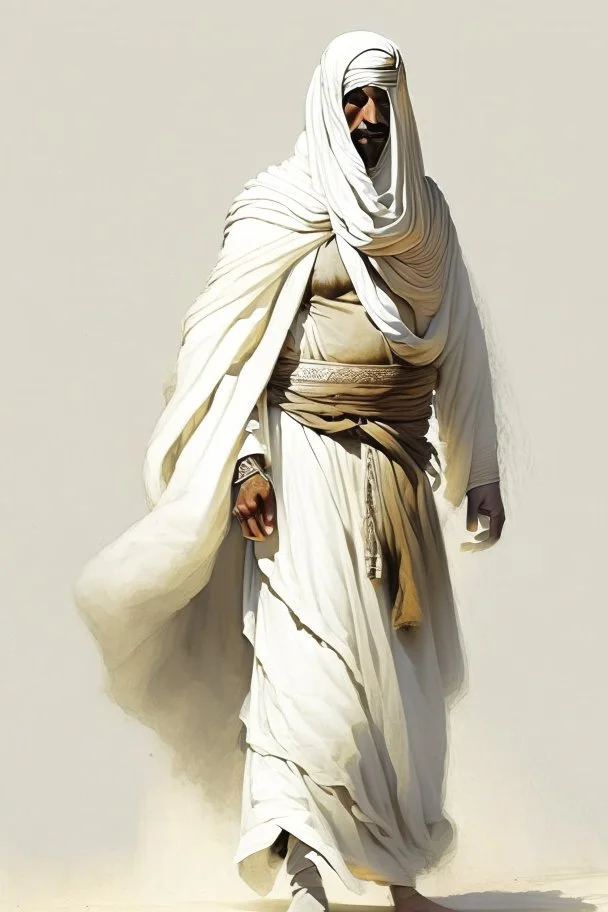 An Arab warrior in plain robes and a pale face full body