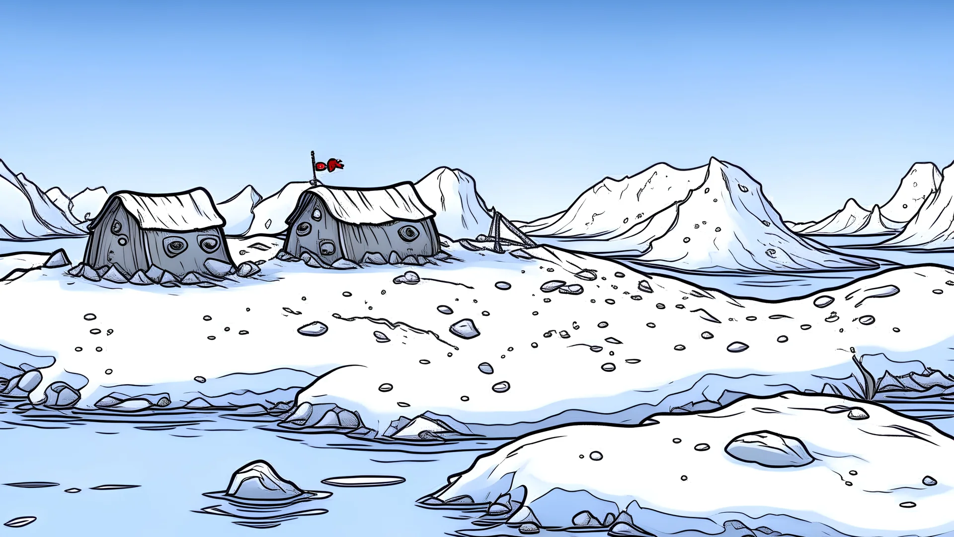 cartoon illustration: North Pole, no houses or people, just nature