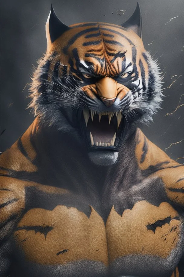 A picture of a roar tiger in the form of a batman, a professional, high JPEG image