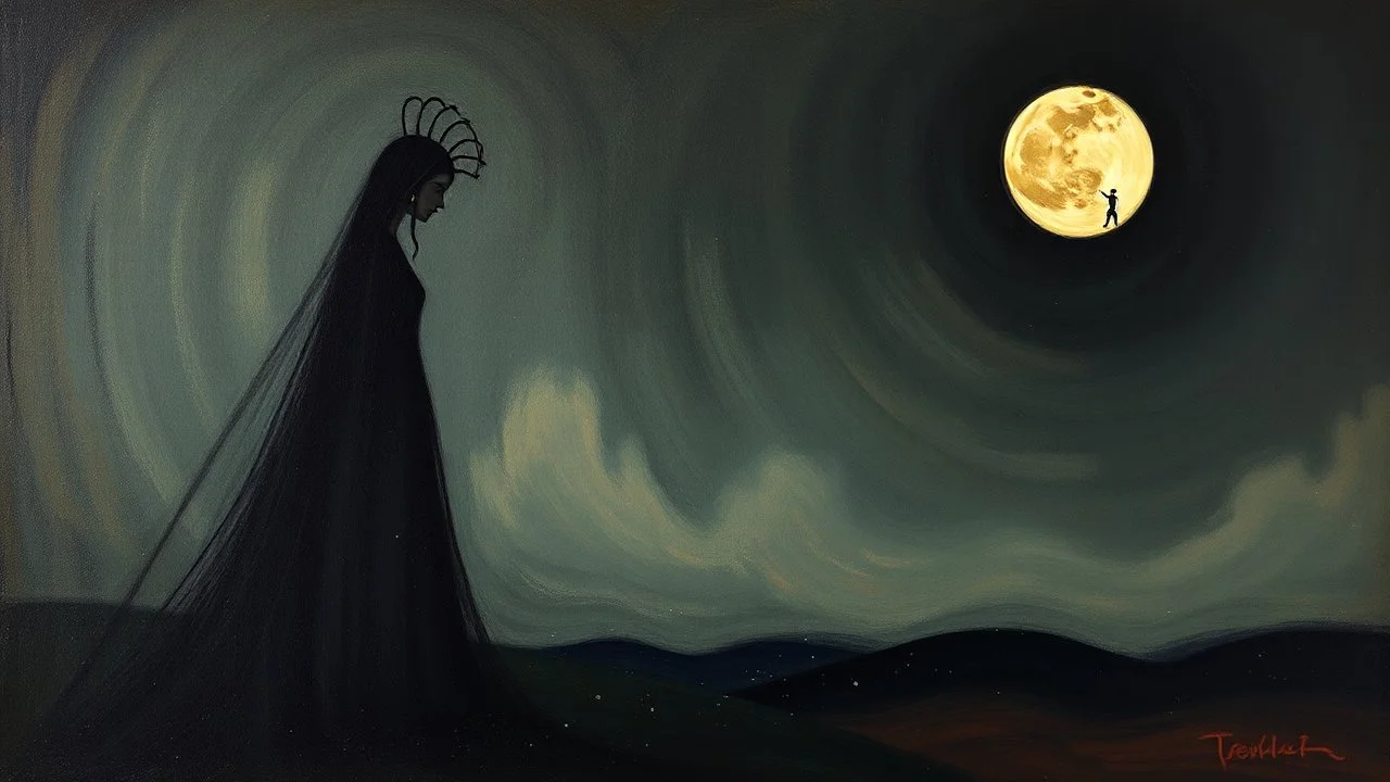 The Shadow Queen; painting in the style of Edvard Munch