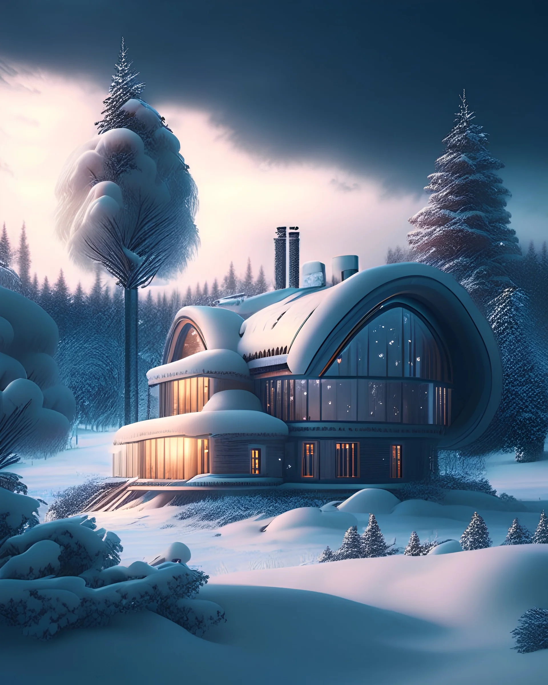 Futuristic country house minimalist winter style hyper-detailed 8k digital art