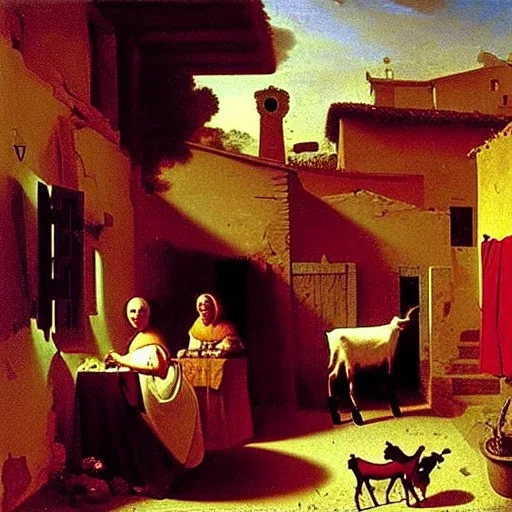 Roses and goats neon Italy by Vermeer