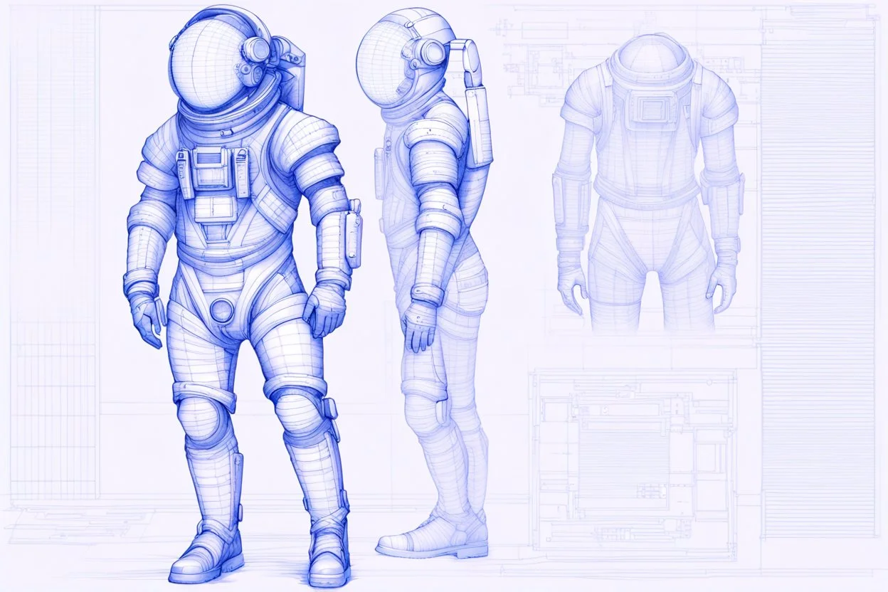 Prompt: futuristic spacesuit in the style of a Leonardo DaVinci blueprint sketch Highly detailed --ar 3:2 --s 1000