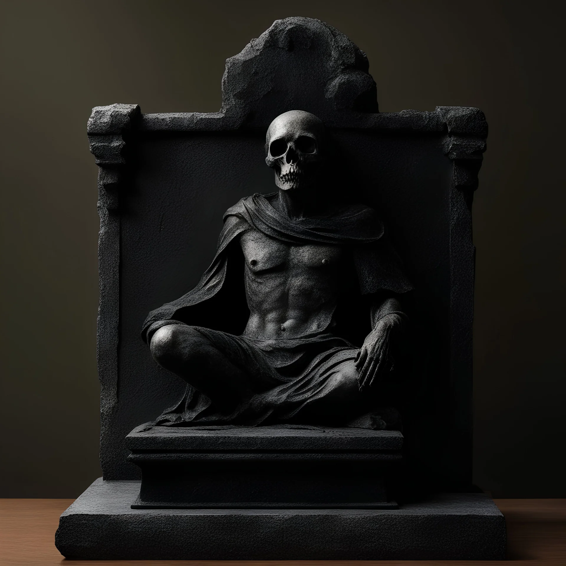 Memento Mori Statue, made of an very dark stone, stonesplash,