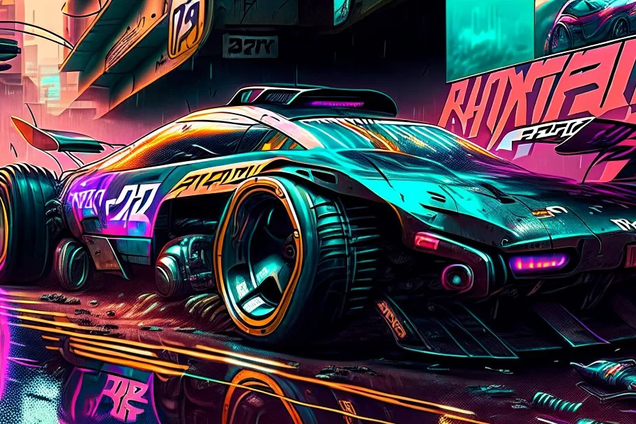 Magazine Advertising, cyberpunk muscle racing cars