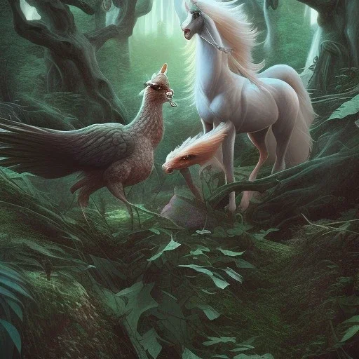 close up on sweet pegasi in the forest of purgatory, book cover illustration