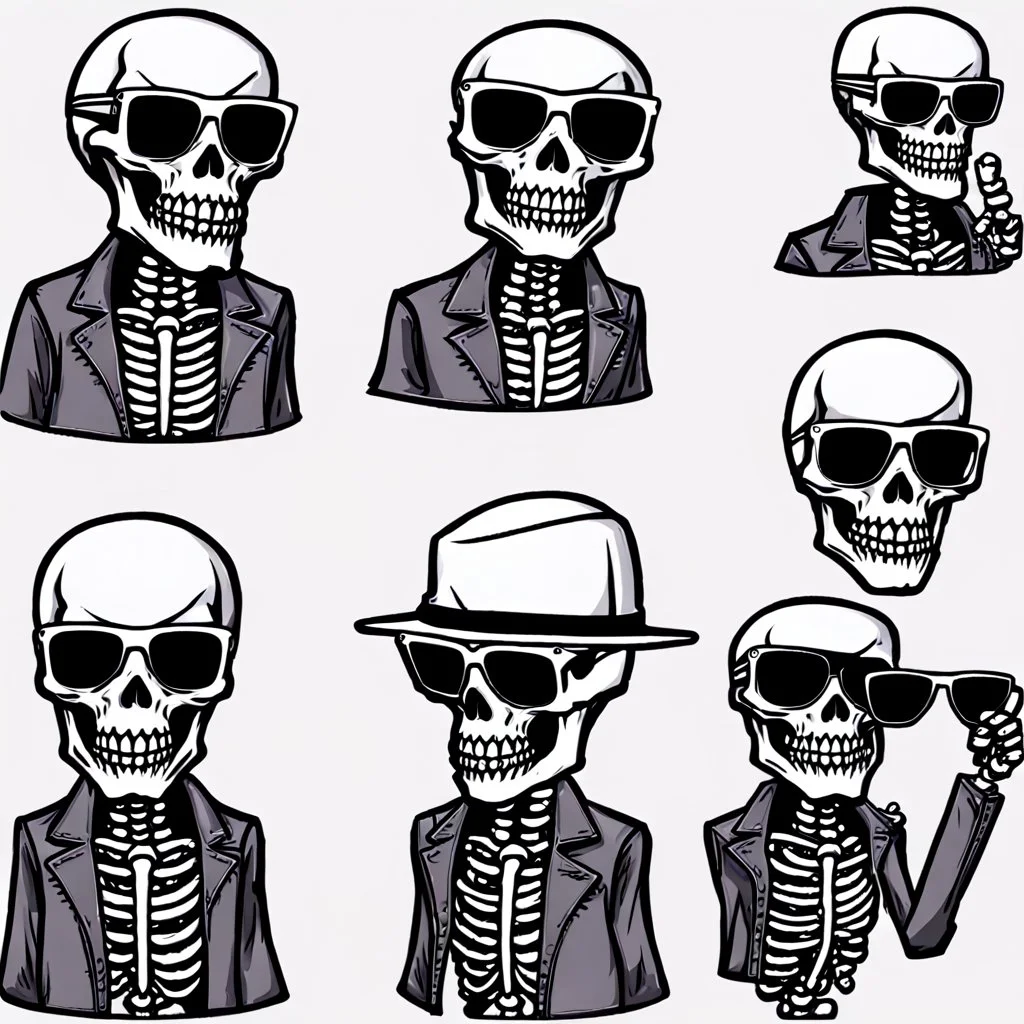 skeleton whit cool sunglasses emotes, sprite sheet