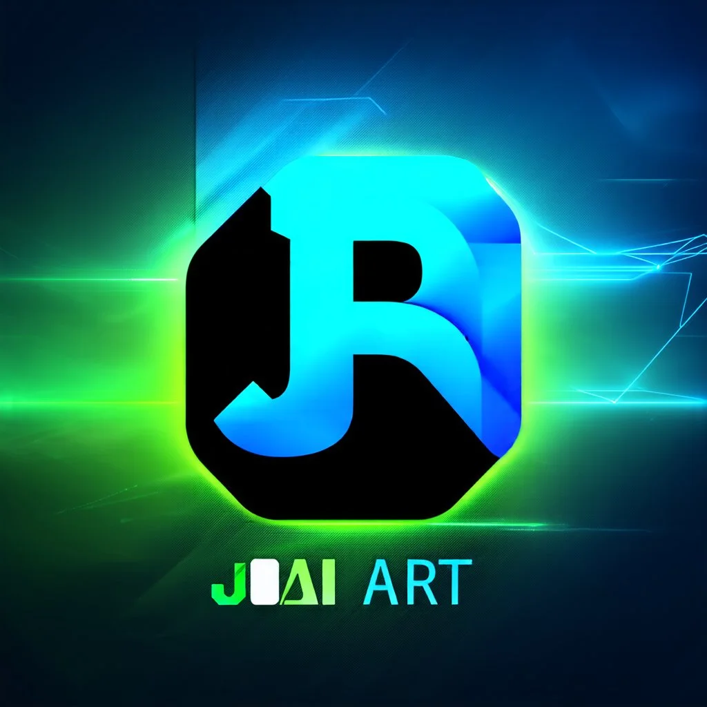 "Innovative, futuristic logo for 'JB AI Art' - blending abstract 'JB' monogram with advanced AI-inspired elements. Vibrant gradient colors (blue, green, metallic) convey computational power and the intersection of art/technology. Geometric shapes, interconnected lines, and 3D wireframe details suggest AI engineering prowess. Visually striking, memorable mark that communicates the studio's cutting-edge, AI-driven capabilities."