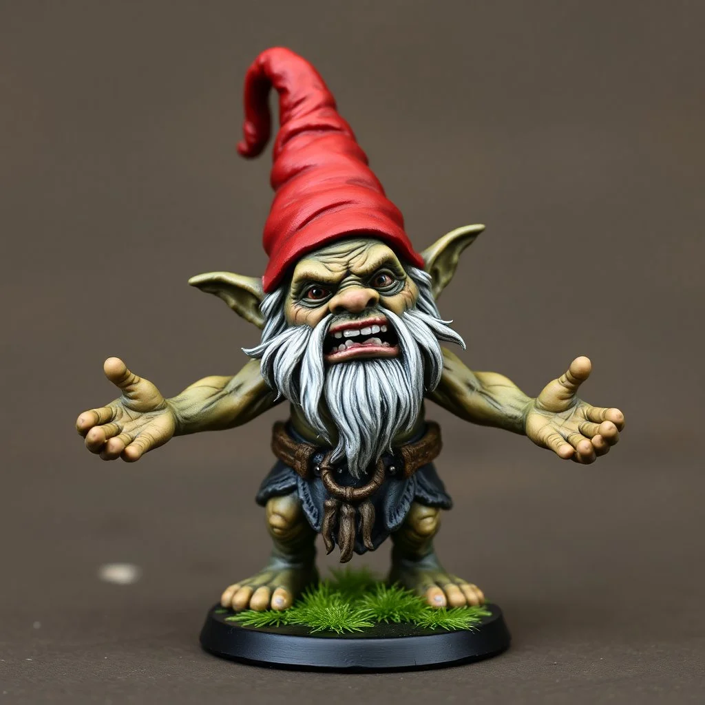 gnome troll miniature model half painted arms outstretched