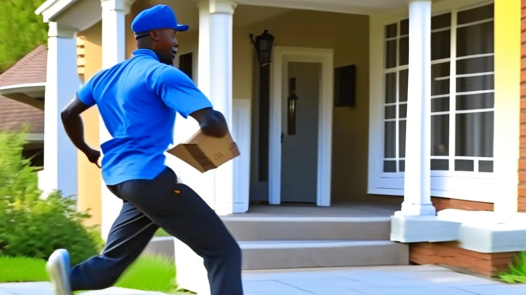 suspiciously looking Tyrone runs away with small delivered package from porch