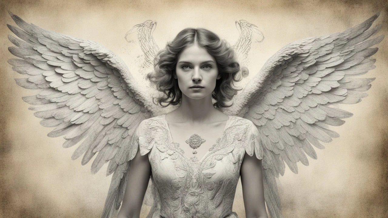 woman angel, photograph with drawing elements