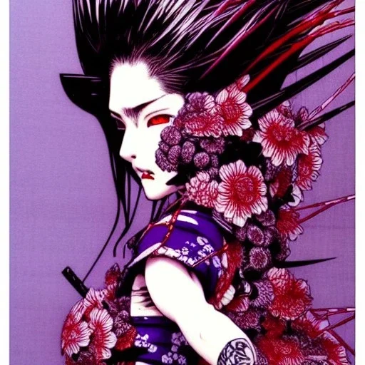 beautiful punk girl, hyper detailed, hyperdetailed, intricately detailed, illustration by <Katsushika Hokusai> <Yoji Shinkawa>, purple tones, darkred tones,