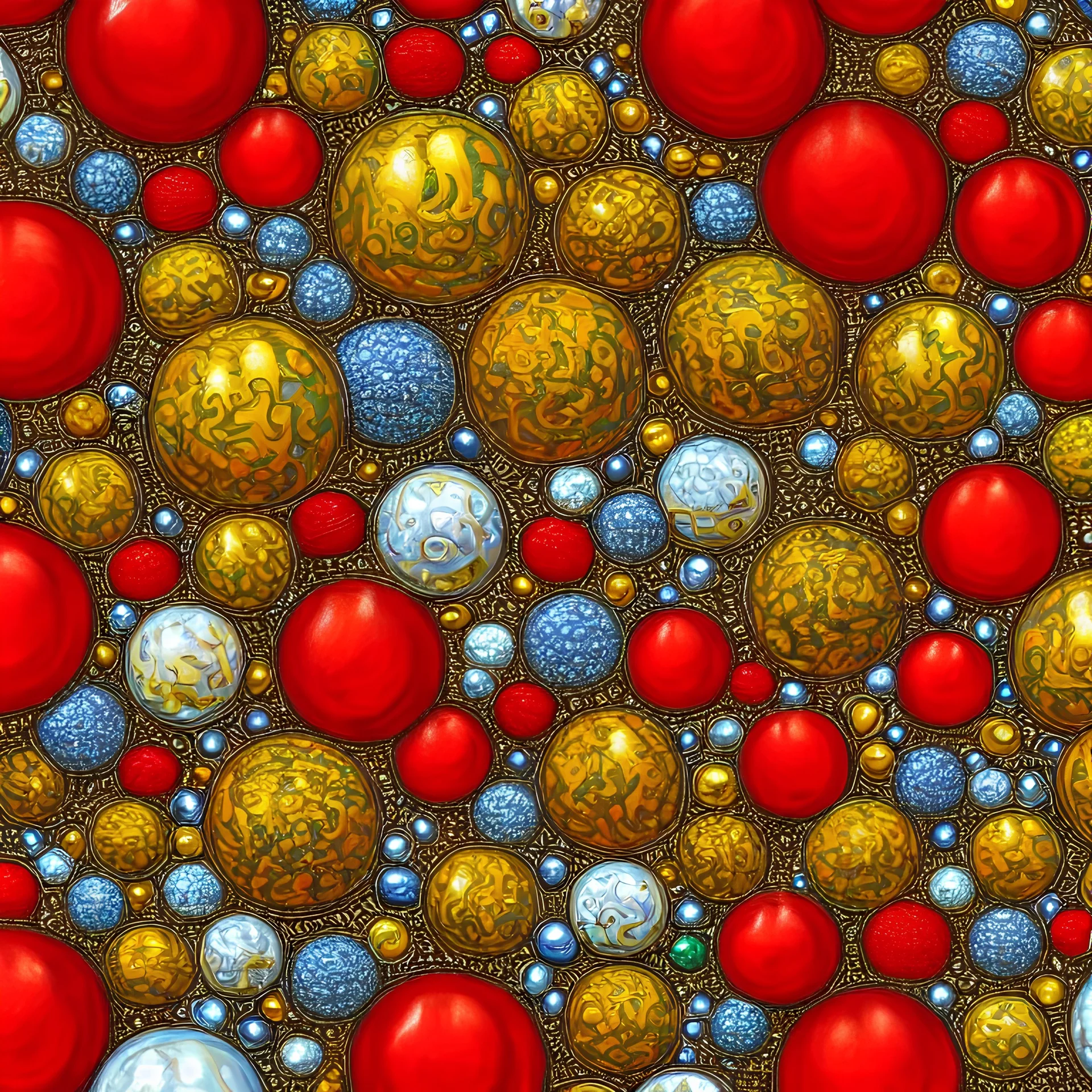 a highly detailed oil painting of beads and baubles, symmetrical, clear, seamless pattern, Expressionism