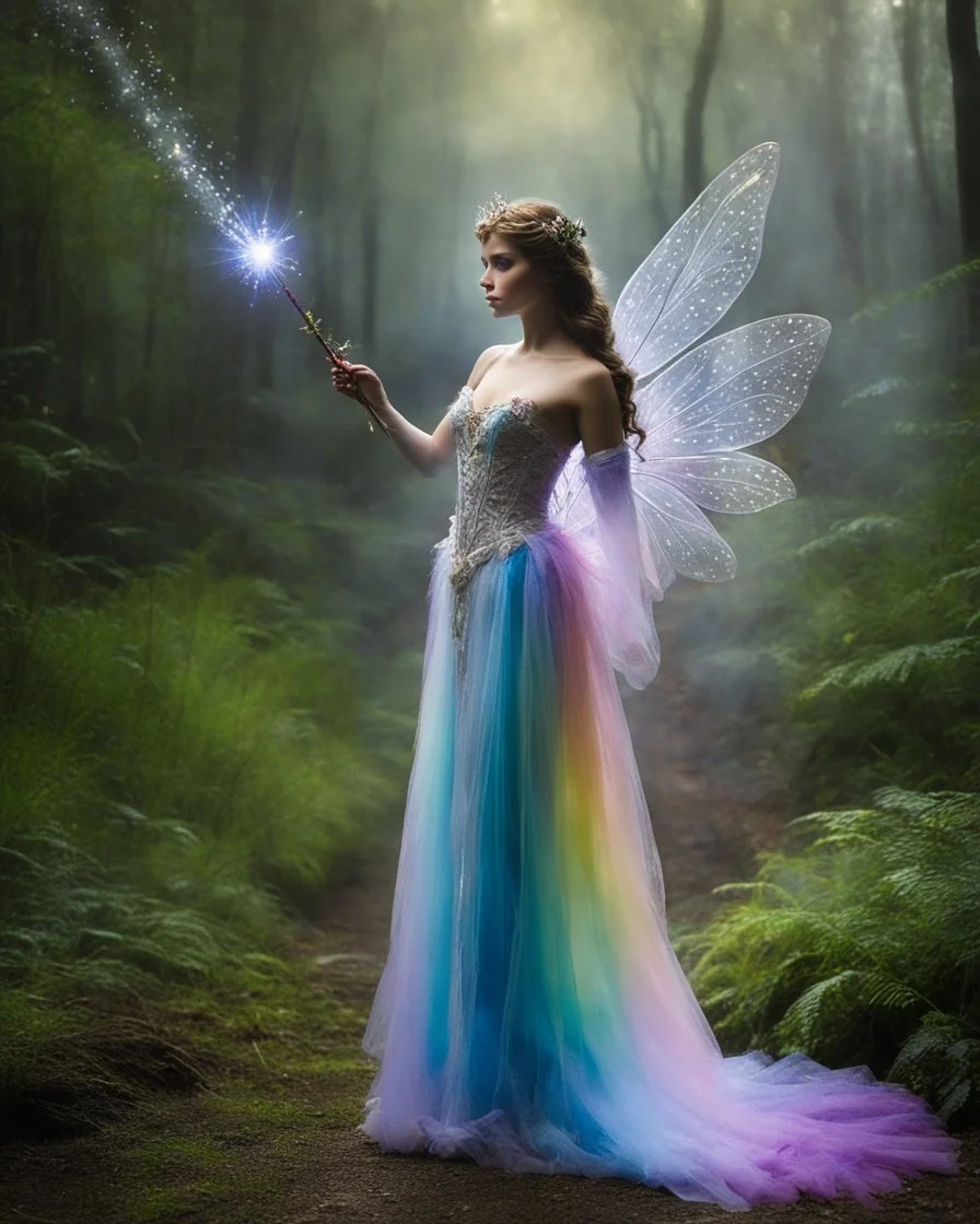 Photography 3/4 Body Shoot The fairy princess carried a magic wand in her hand, which she used to conjure up magical effects around her. She could summon rainbows, create fountains of water, or even summon the spirits of the forest to dance for her.