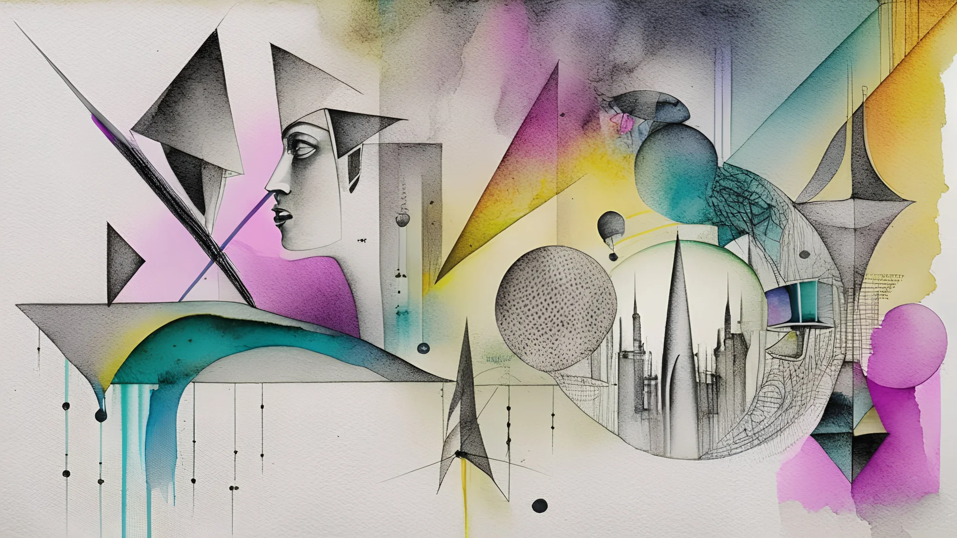 Asynchronicity; Neo-surrealism; Dada; Ink Wash, colorize