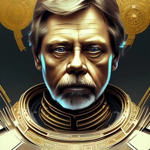 Mark Hamill, armour, intricate details, full body portrait, keep head in frame, slight smile, black Japanese motif, concept art, highly detailed, digital painting, concept art, sharp focus, illustration, art by Yoji Shinkawa, WLOP and greg rutkowski and alphonse mucha and artgerm and yanjun Chen and Junji ito and Makoto Shinkai, HDR, octane render